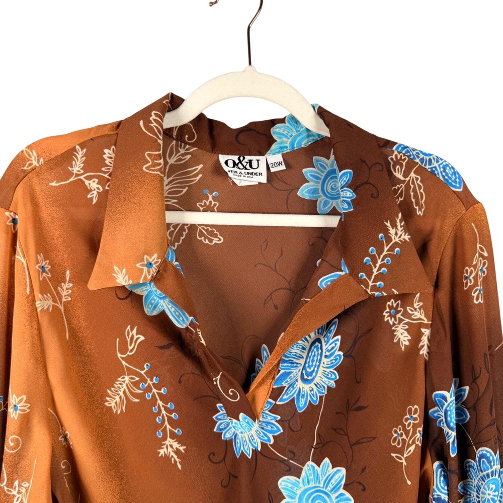 Over & Under O&U 20W Floral Sheer V-Neck Blouse Vintage USA Whimsigoth Artsy